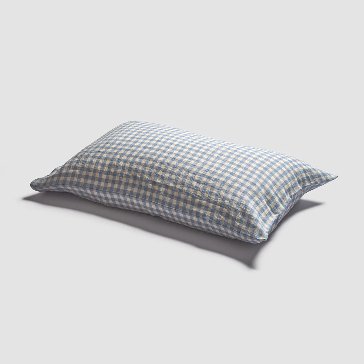 Warm Blue Gingham Linen Pillowcases (Pair) | Piglet
