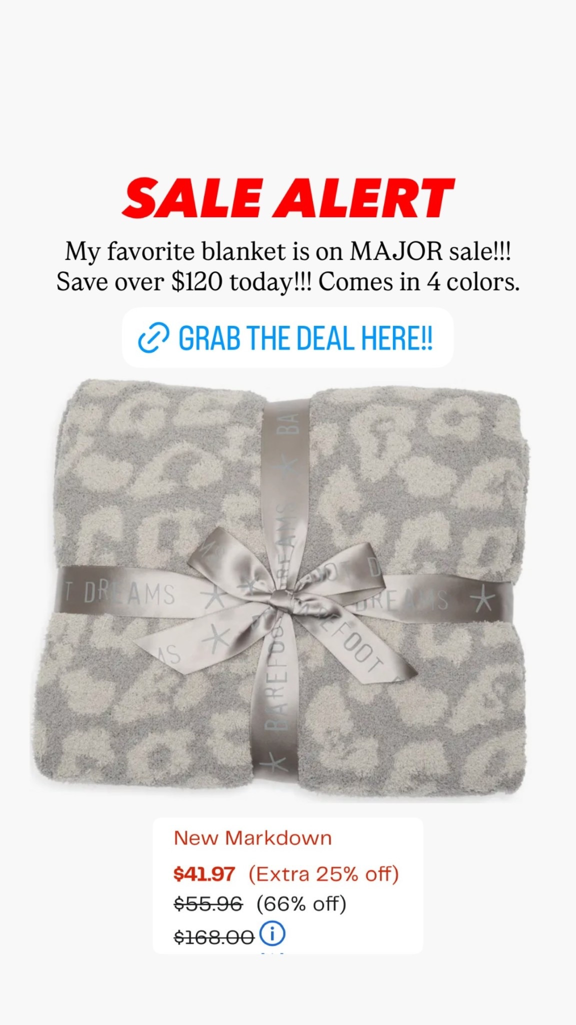 SALE ALERT My favorite blanket is on MAJOR sale!!! 
Save over $120 today!!! Comes in 4 colors.  Tiny
