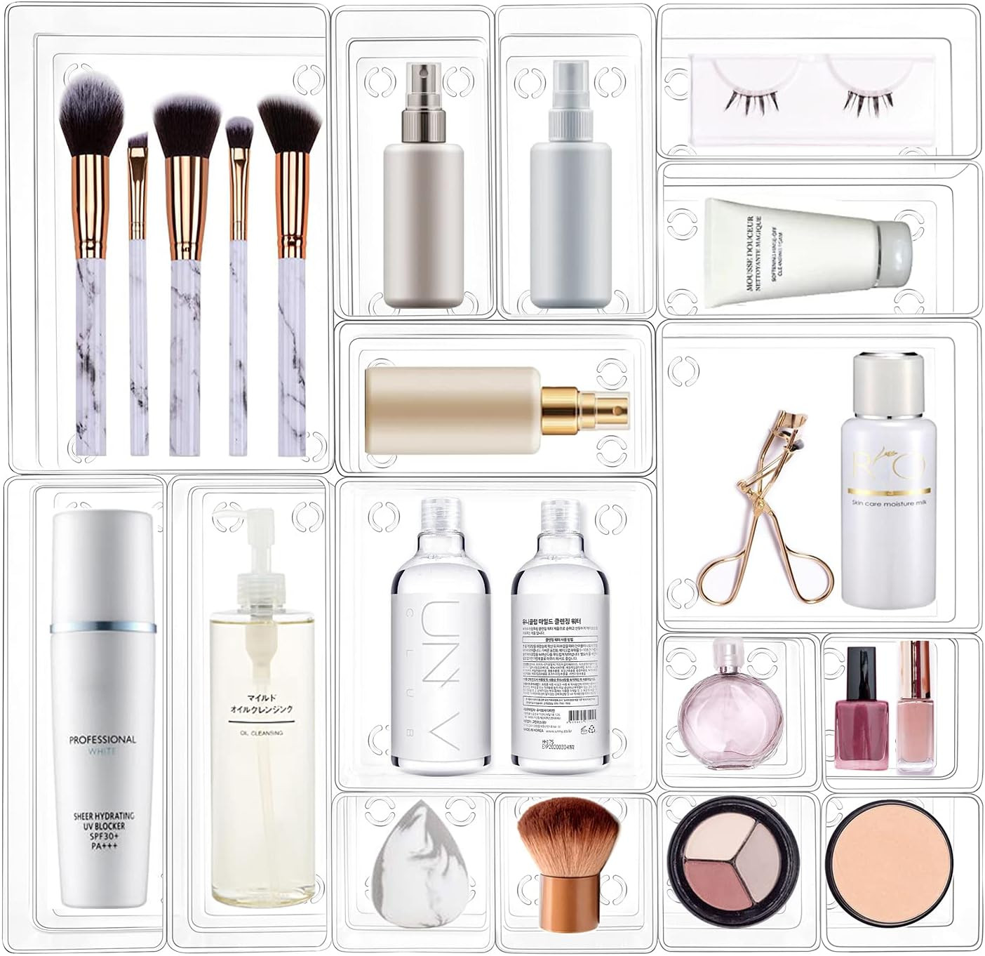 16 Desk Drawer Organizer Set Clear, Makeup Drawer Organizer and Storage with 5 Sizes Bathroom Org... | Amazon (US)