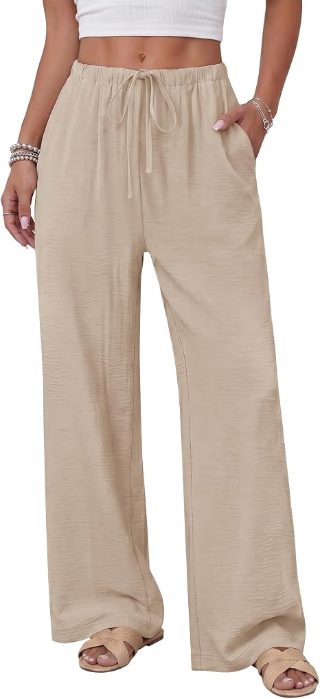 ZOOSIXX Wide Leg Pants for Women - Palazzo Flowy Lounge Lightweight Summer Drawstring Trousers wi... | Amazon (US)