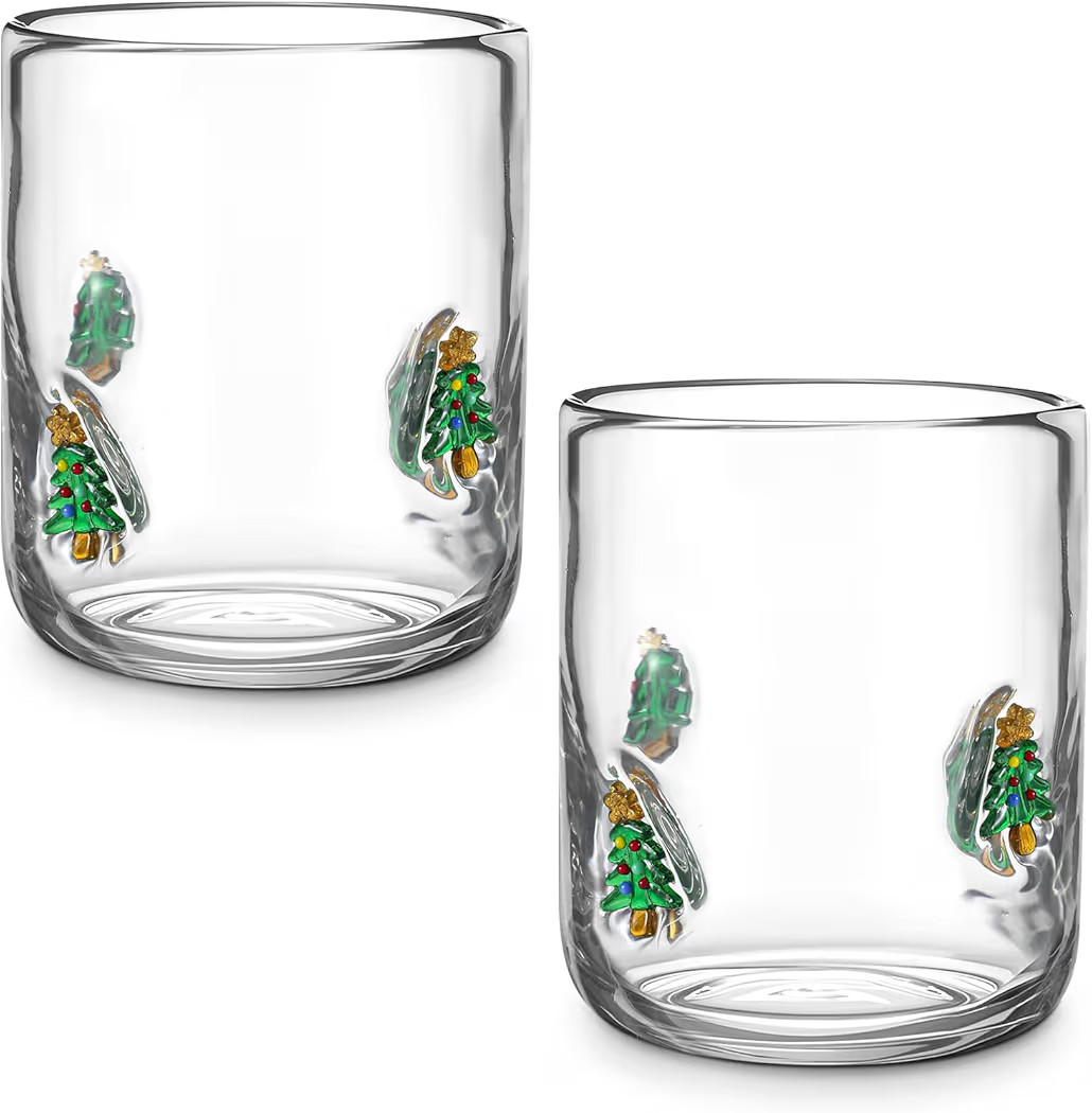 Skylety 2 Pcs Christmas Icon Juice Glass - 14 oz Christmas Tree Stemless Drinking Glass Cup for H... | Amazon (US)