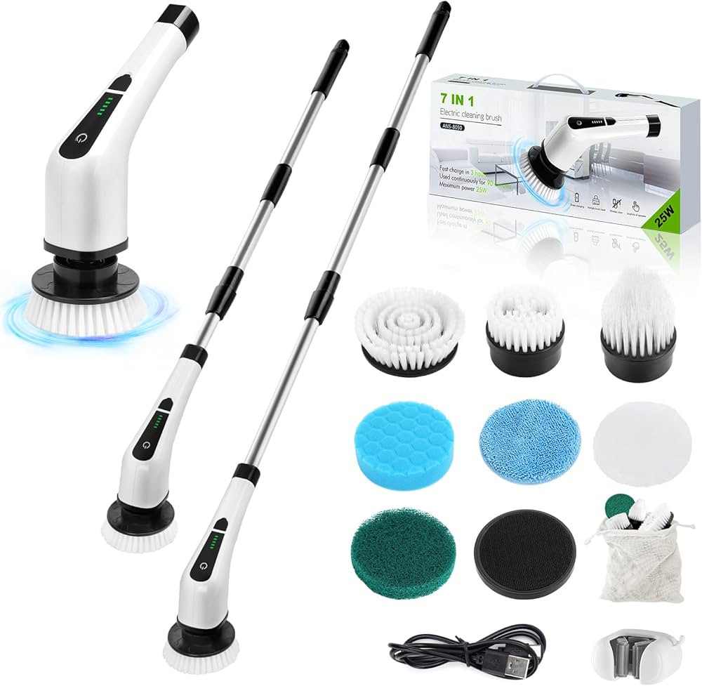 Electric Spin Scrubber, Cordless Bathroom Tub Scrubber with Long Handle & 7 Replaceable Cleaning ... | Amazon (US)