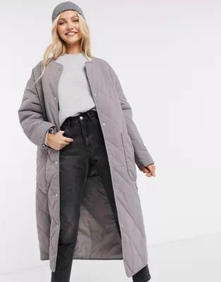ASOS DESIGN quilted coat in soft grey | ASOS (Global)
