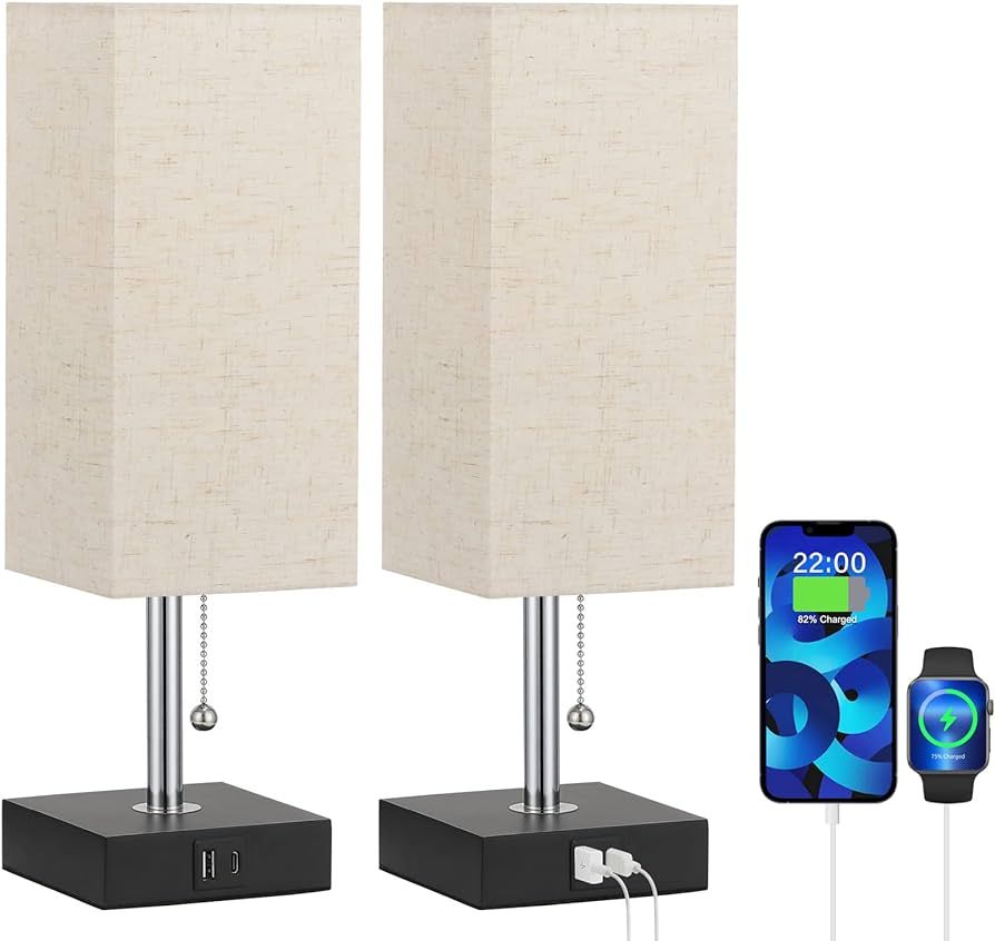 Bedside Lamps for Bedrooms Set of 2 - Table Lamps for Nightstand with USB Ports, Small Night Stan... | Amazon (US)