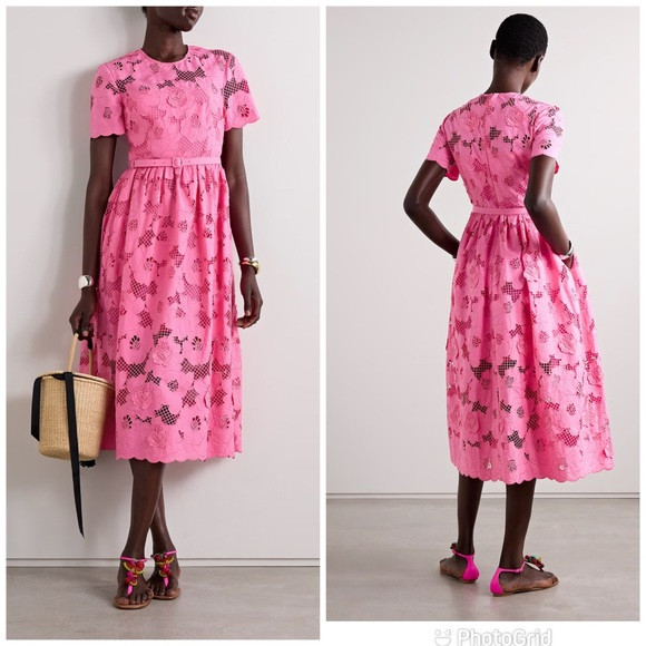 Self Portrait PINK COTTON LACE MIDI DRESS In pink size US 6 UK 10 | Poshmark