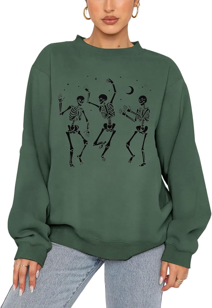 Women's Halloween Dancing Skeleton Sweatshirts Spooky Season Horror Skull Printed Pullover Shirt ... | Amazon (US)