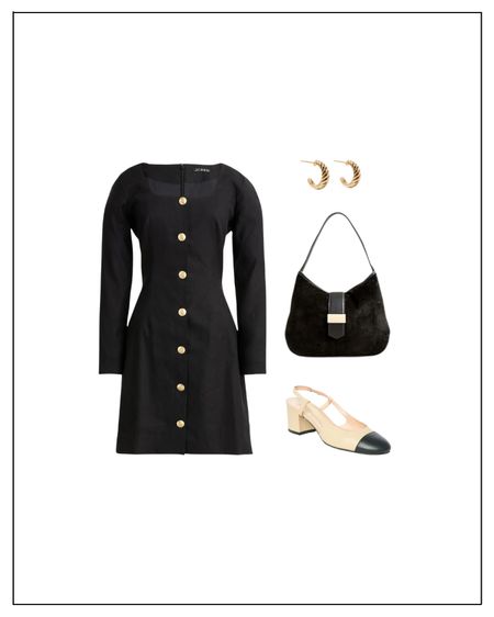 Fall Outfit Ideas:

This black long-sleeve button-front mini dress is such a gorgeous fall dress. I love the square neckline and gold button details. It’s incredibly versatile as you can seamlessly transition wearing this dress from work to an evening dinner or a date night. Style it with slingback heels, gold hoop earrings, and a black suede shoulder bag for a simple and elegant outfit idea.

#LTKstyletip #LTKworkwear #LTKSeasonal