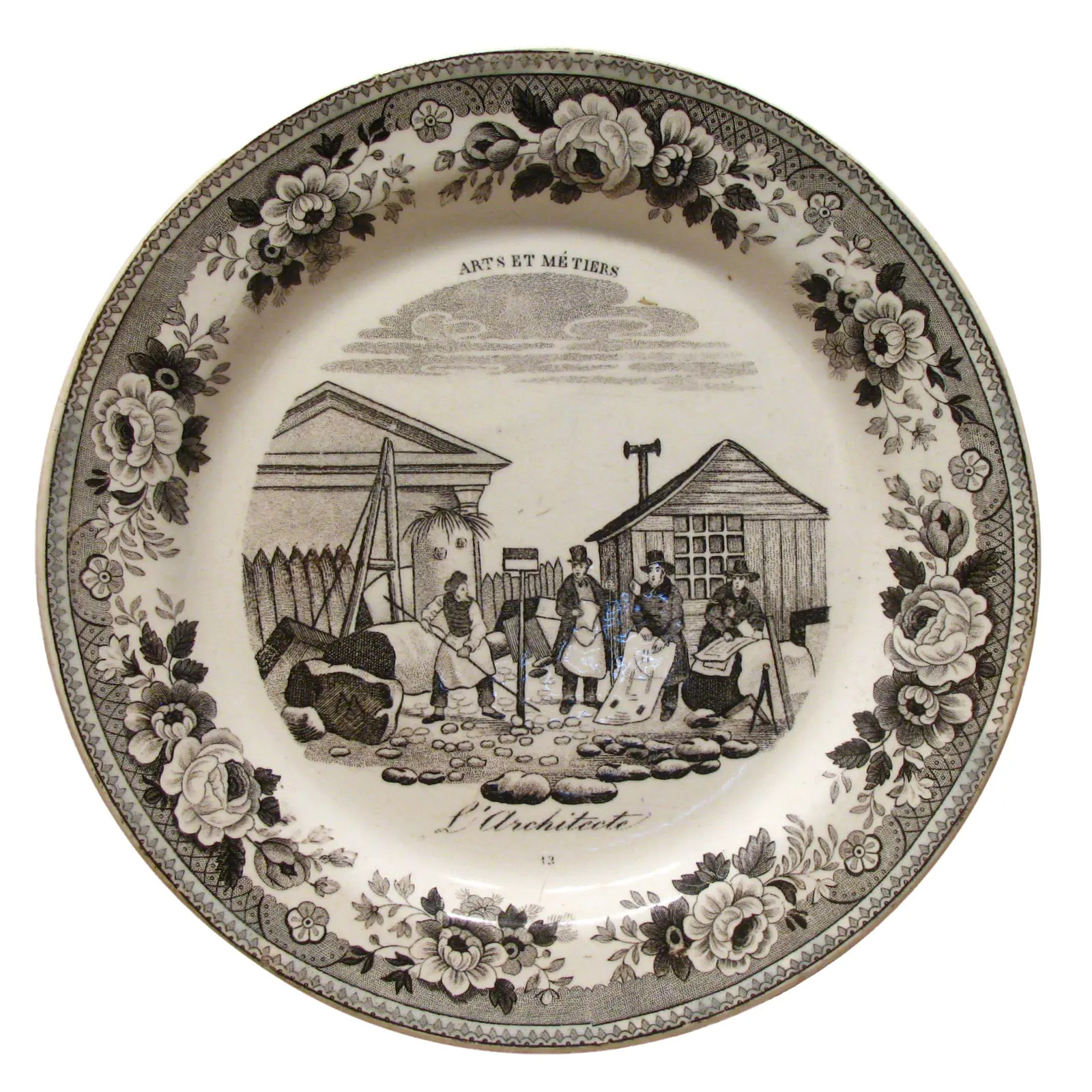 Antique French Architect Motif Transferware Plate | Chairish