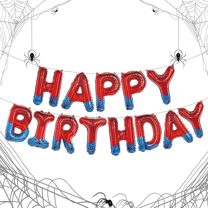 Spider Theme Happy Birthday Letter Balloons Banner, Red and Blue, Party Decoration | Amazon (US)