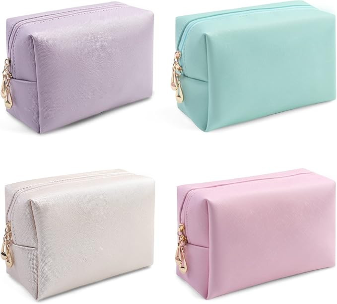 4 Pcs Small Preppy Makeup Bag Leather Zipper Cosmetic Bag Travel Cosmetic Organizer Daily Storage... | Amazon (US)