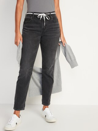 Mid-Rise Black-Wash Boyfriend Jeans for Women | Old Navy (US)