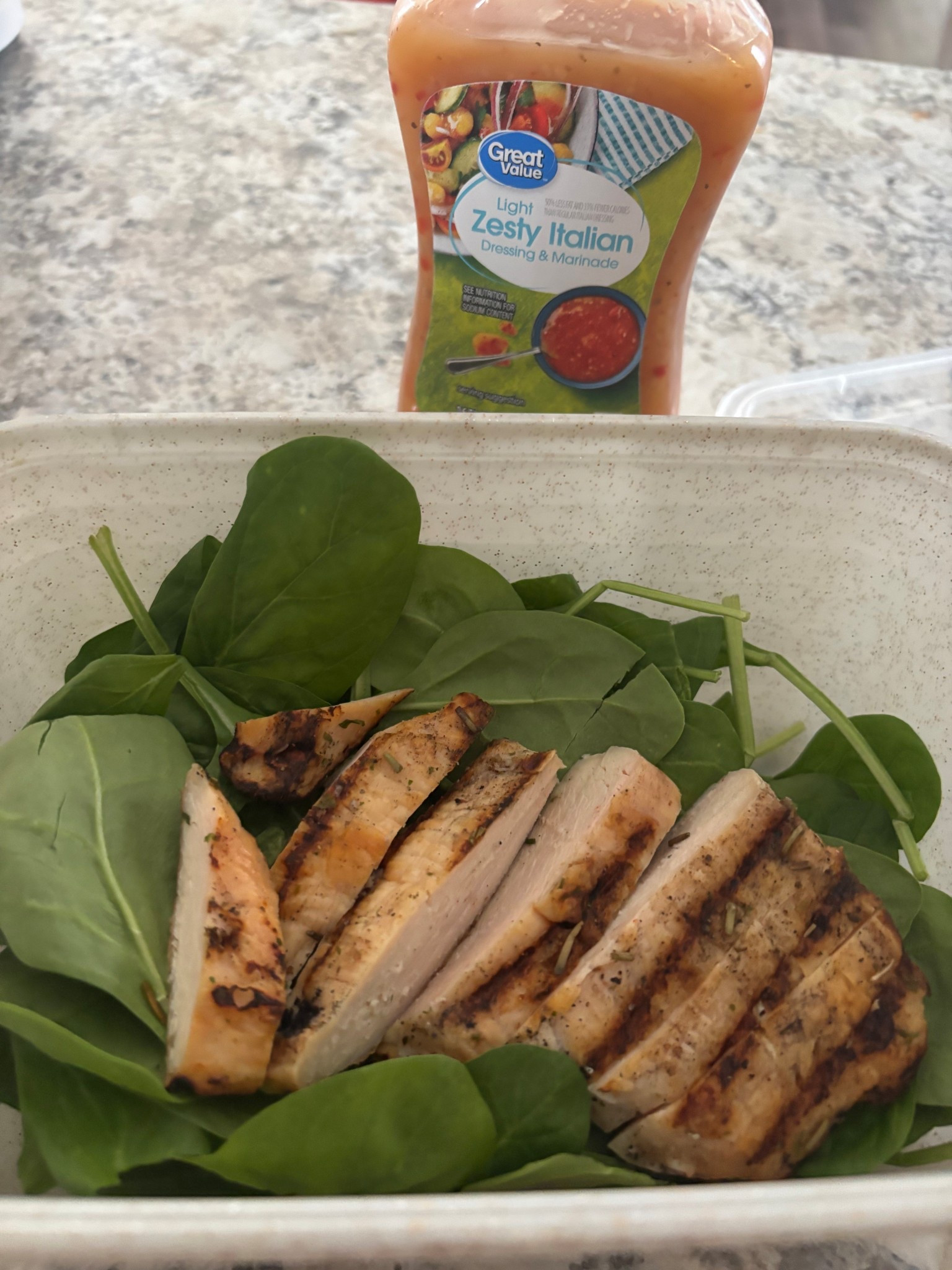 I had to grab something to make easy lunches or I’ll just eat terrible! Already cooked chicken from Sam’s and a bag of spinach from Walmart with some light zesty Italian dressing! Yummm

I also got these cute containers from Sam’s as well on sale!!

#LTKfitnessgoals #LTKfoodie #LTKmomlife