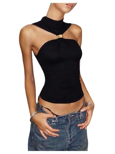 GORGLITTER Women's Sleeveless Mock Neck Tops Metal Twist Front Cut Out Halter Date Night Club Tan... | Amazon (US)