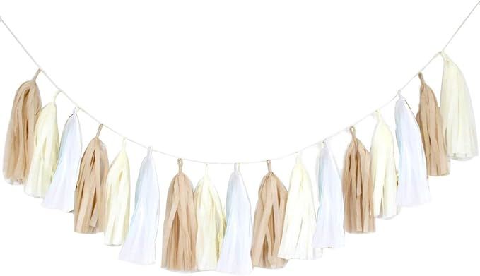 3-Pack Kraft Tan Brown Cream White Tissue Tassel Garland Party Streamers Bunting Banner Backdrop ... | Amazon (US)