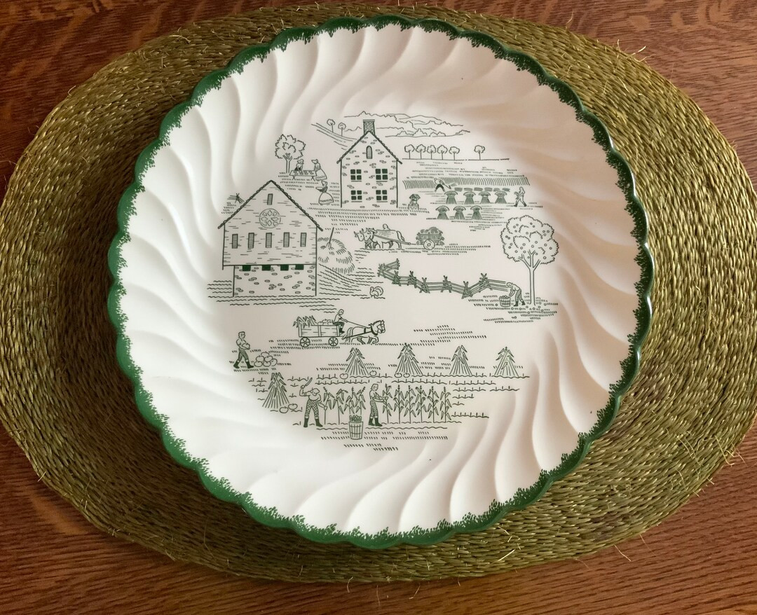 Vintage Royal China Countryside Underglaze Platter Green and White Agricultural Scene 1950s Decor -  | Etsy (US)