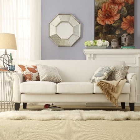 Weston Home Tribeca Living Room Upholstered Sofa, Cream White Linen | Walmart (US)