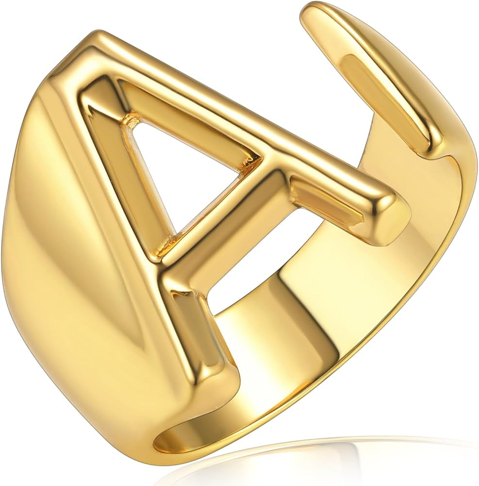 KeyStyle Bold Initial Letter Rings Adjustable, GoldChic Jewelry Women Gold Statement Ring Persona... | Amazon (US)