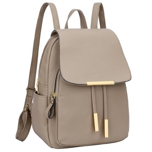 KKXIU Women’s Stylish Leather Backpack Purse – Lightweight Travel Backpack with Multiple Pockets, Lychee Grain PU Leather, Gold Hardware (A-Khaki, 10x12x4.5 Inches) | Amazon (US)