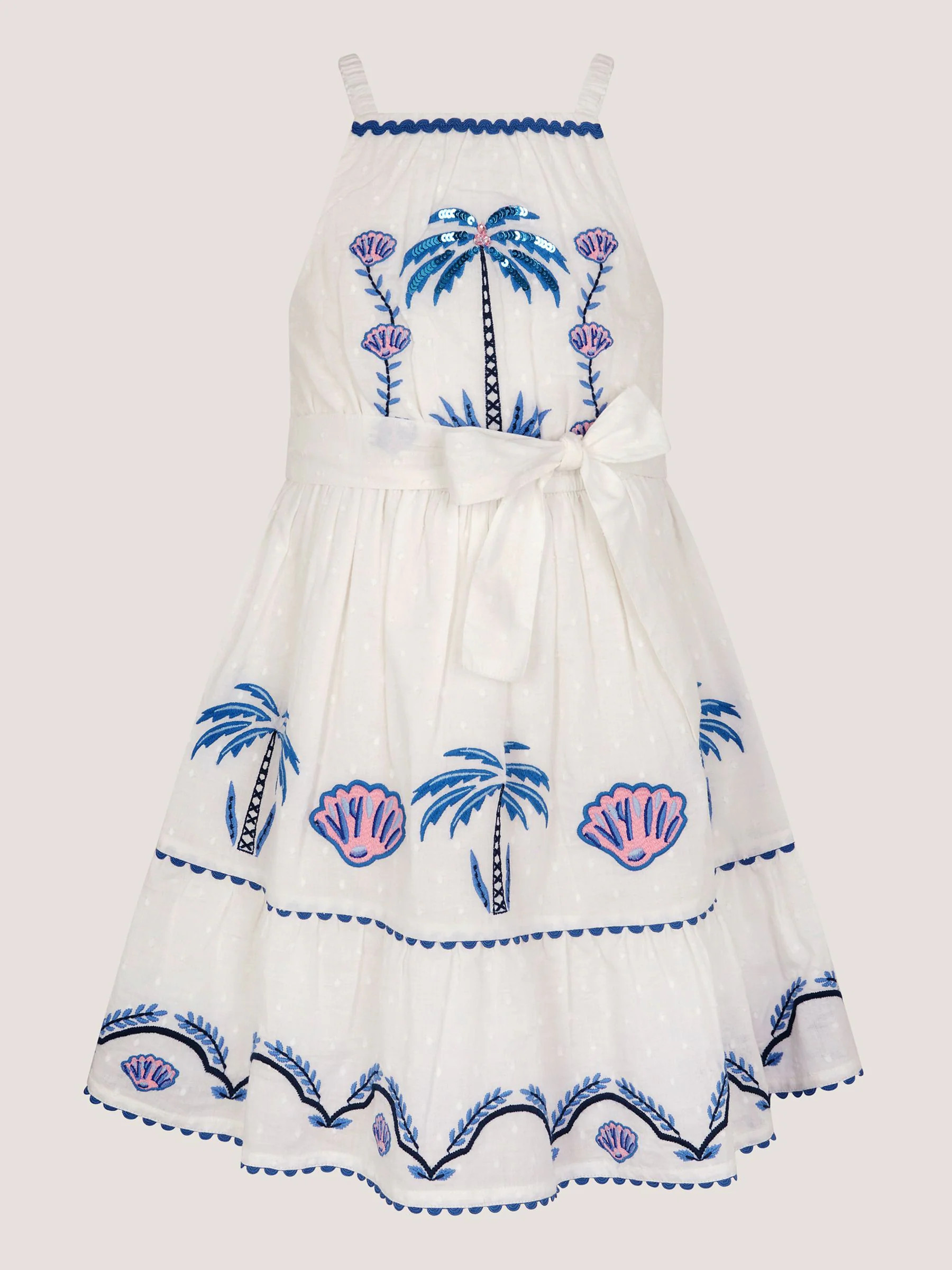 Monsoon Monsoon Cream Shell & Palm Embellished Dress | Next US