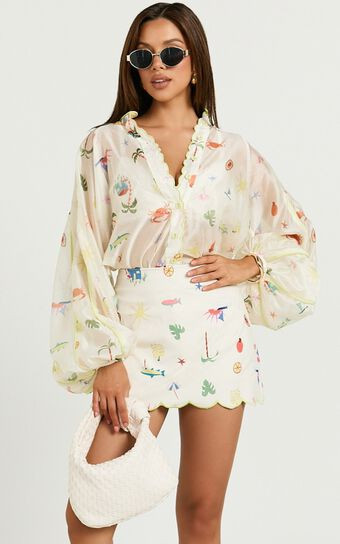 Amalie The Label - Malia Full Sleeve Button Front Blouse in Tropical Oasis Print | Showpo (ANZ)