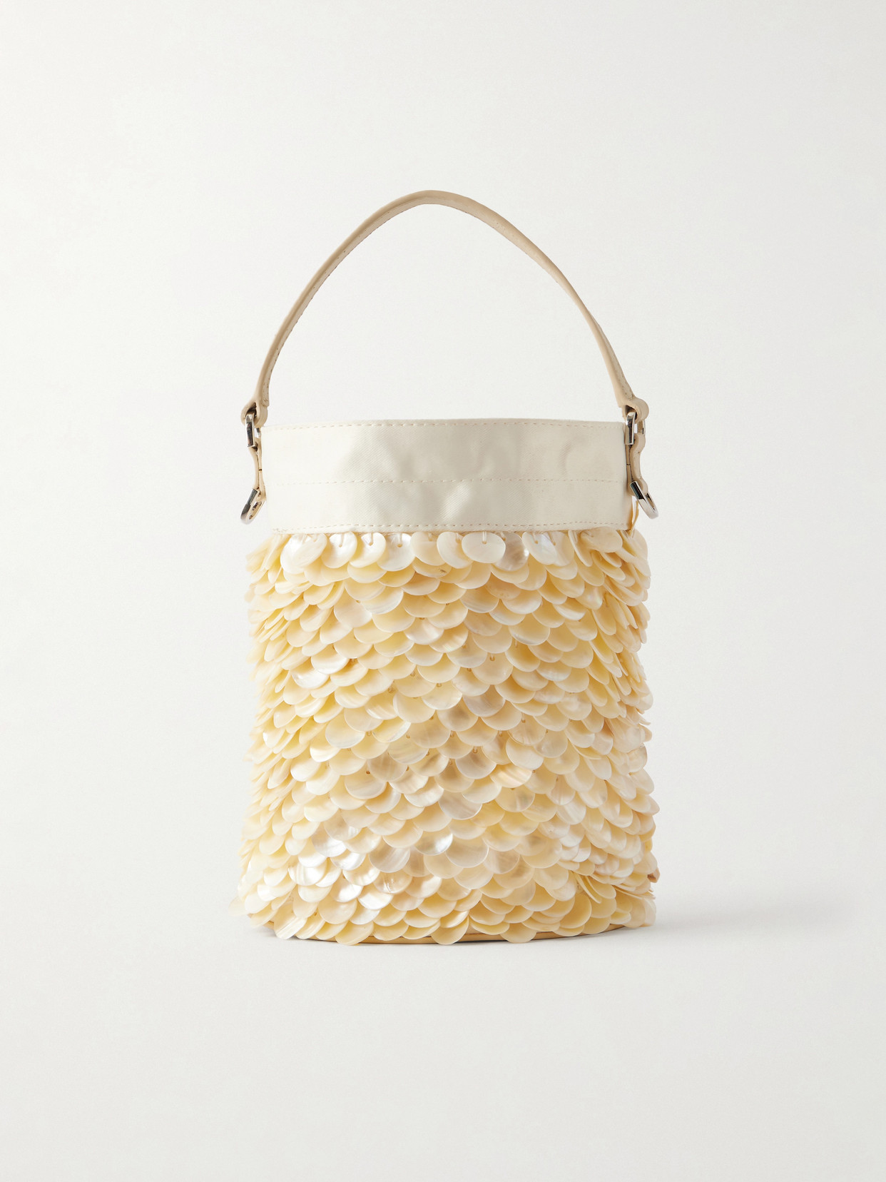 STAUD - Lila Mini Leather-trimmed Paillette-embellished Twill Bucket Bag - Cream - One size | NET-A-PORTER APAC