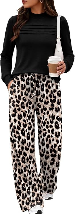 WIHOLL Two Piece Set for Women Fall Outfits 2026 Travel Airport Vacation | Lounge Sets Mock Neck ... | Amazon (US)