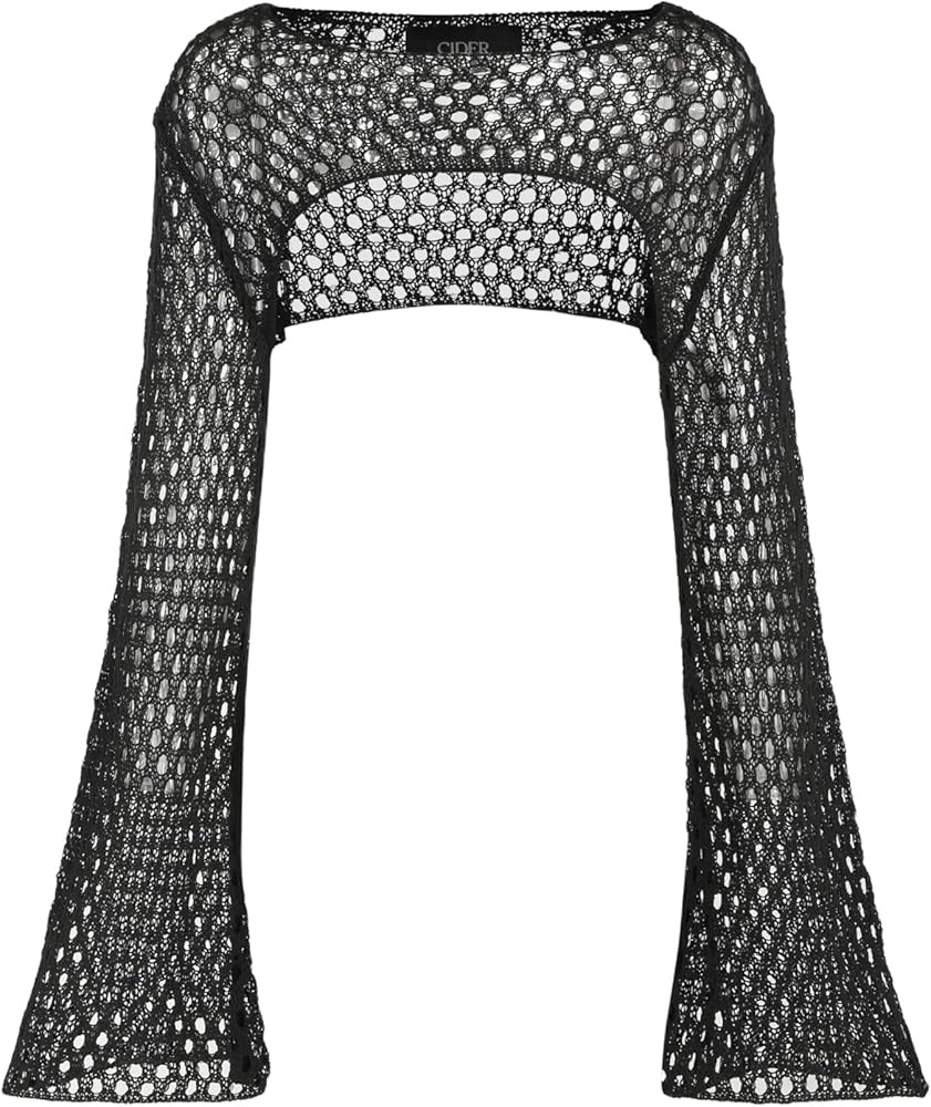 CIDER Women’s Crochet Shrug Mesh Crop Tops Hollow Out Long Sleeve Crochet Bolero Sweater Beach ... | Amazon (US)