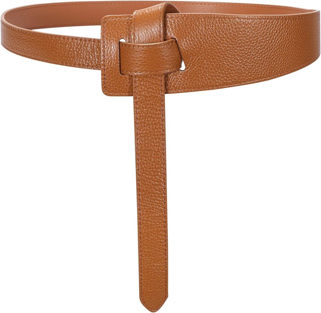 SUOSDEY Womens Genuine Leather Belt for Dress, Tie a Knot Leather Waist Belt for Jumpsuit Coat | Amazon (US)