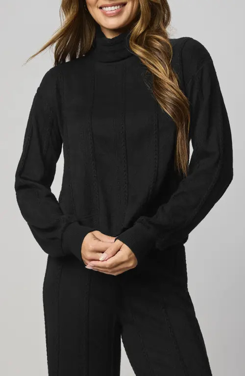 Splendid Cable Lounge Turtleneck Top in Black at Nordstrom, Size Small | Nordstrom