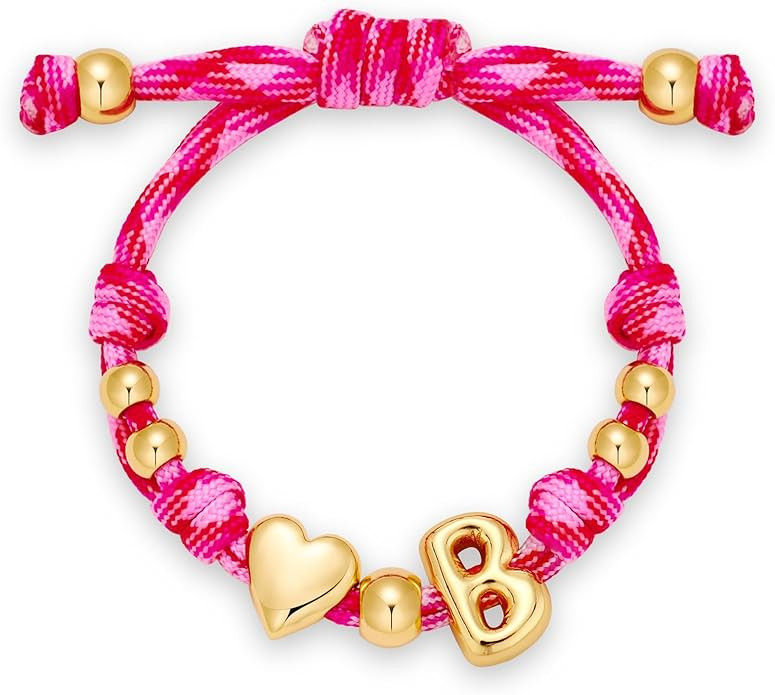 Bubble Initial Bracelets for Women-Dainty 14K Gold-Plated Knotty Bubble Letter Initial Heart Brac... | Amazon (US)