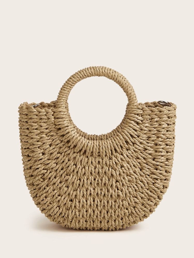 Woven Satchel Bag With Ring Handle | SHEIN