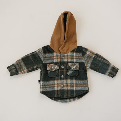 Kids Everest Flannel Hooded Button Up Jacket Pine 18-24M - Olive + Scout | Target