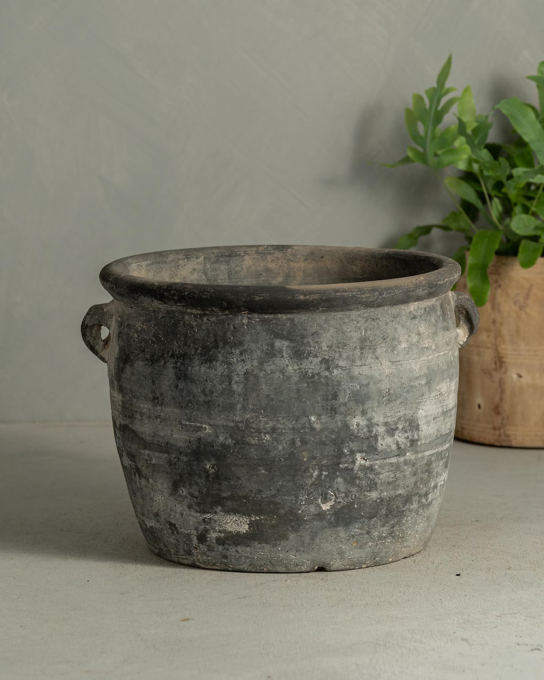 Large Vintage Grey Wabi Sabi Clay Pot Vessel Handle Design {G2} (Free Shipping) | Etsy (US)
