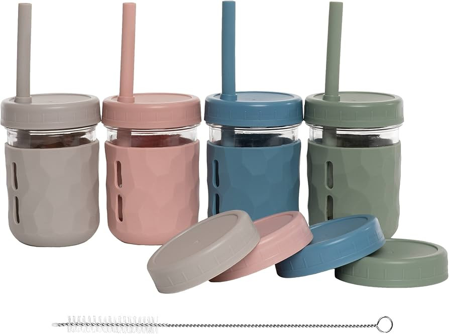 WeeSprout Glass Cups With Lids & Straws, Spill-Resistant Smoothie Cups for Toddlers & Kids, Baby ... | Amazon (US)