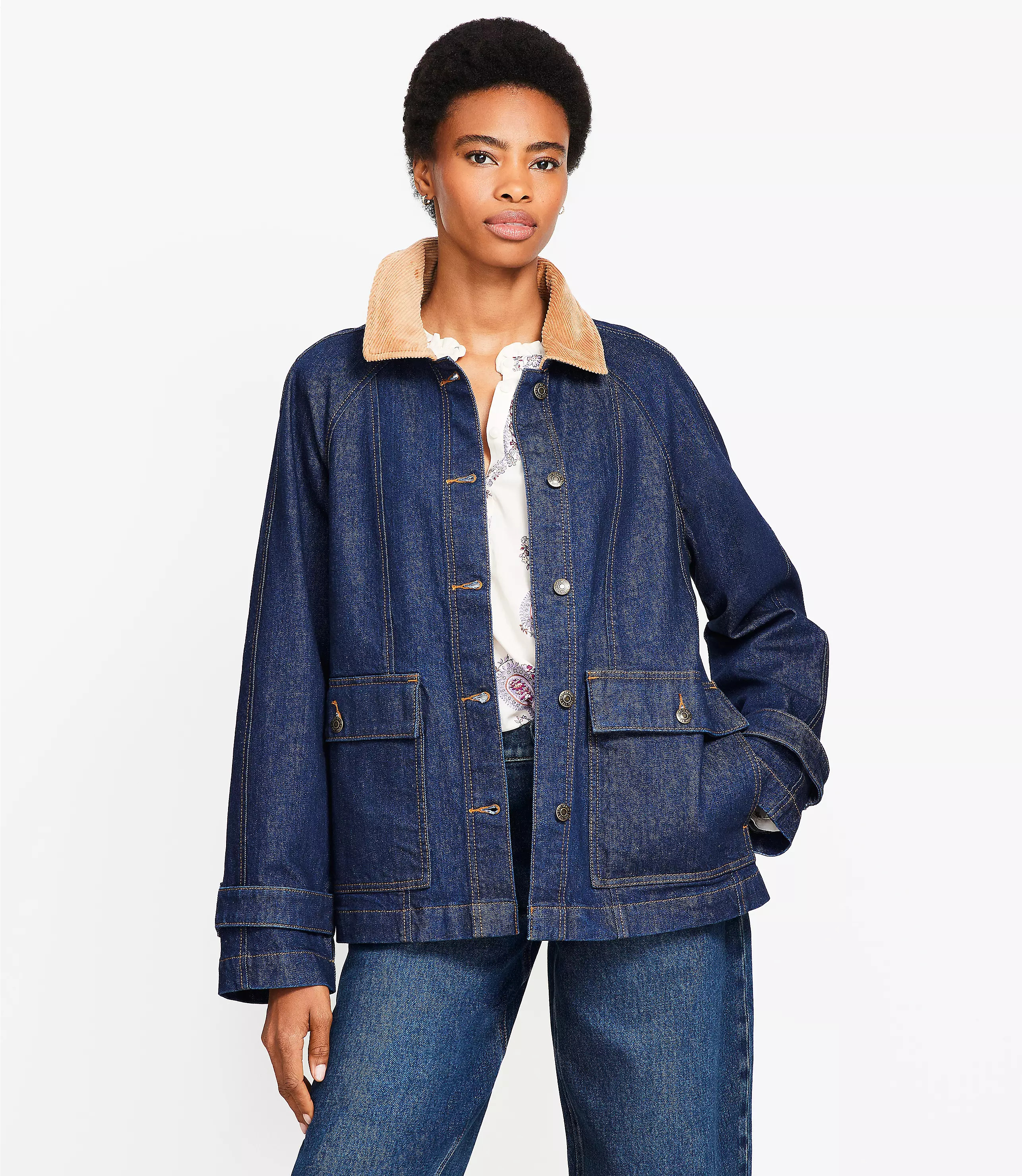 Petite Denim Barn Jacket in Dark Rinse Wash | LOFT