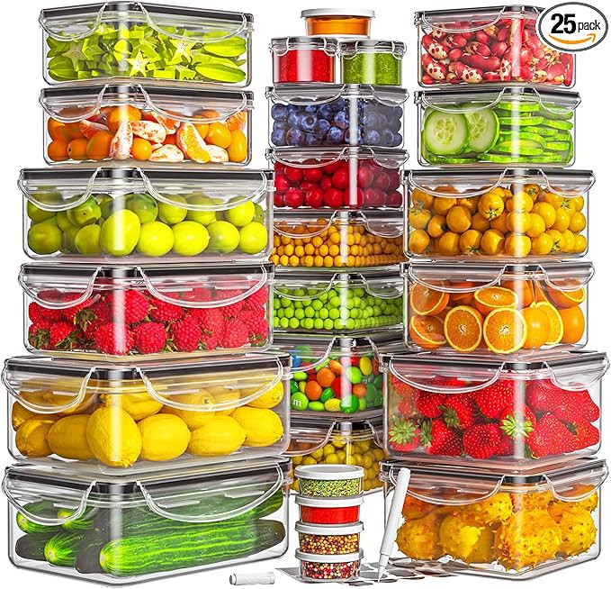 50-Piece Food Storage Containers with Lids (25 Containers & 25 Lids), Airtight Reusable Meal Prep... | Amazon (US)