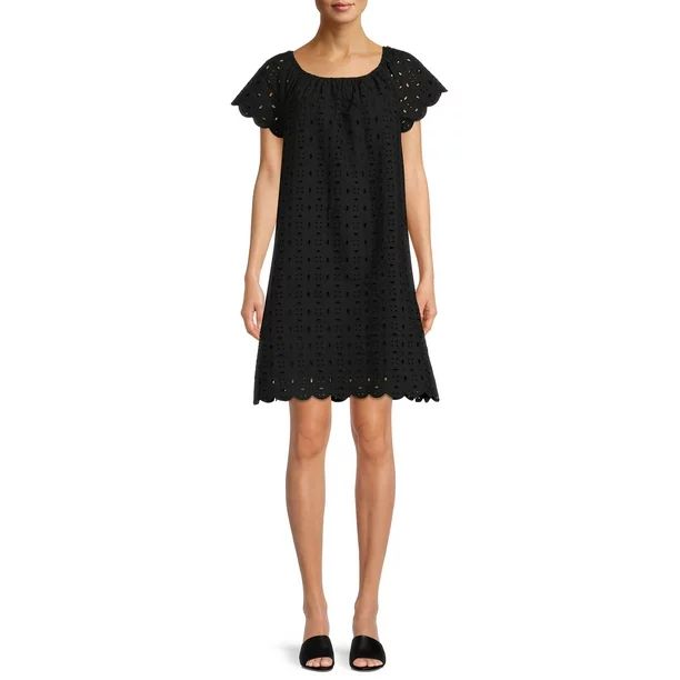 Time and Tru Women's Eyelet Dress with Short Sleeves | Walmart (US)