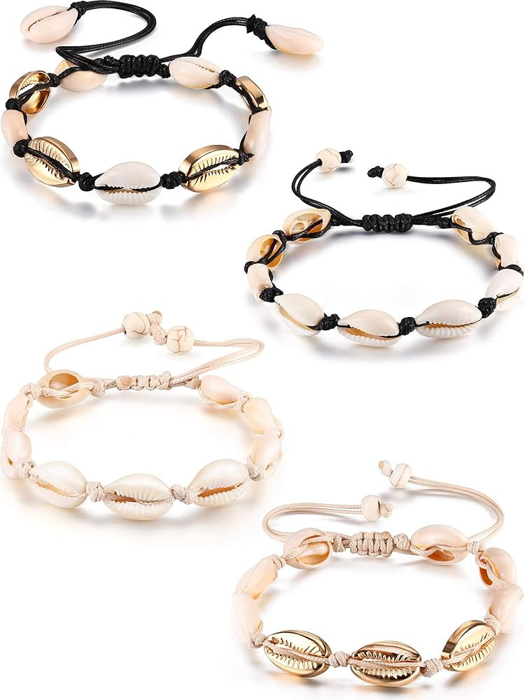4 Pieces Natural Cowrie Shell Ankle Bracelets Seashell Crochet Ankle Bracelet Handmade Boho Ankle... | Amazon (US)