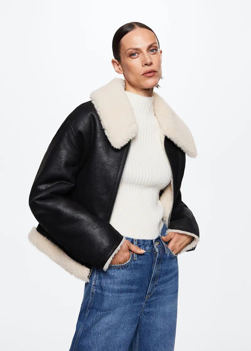 Shearling collar jacket -  Women | Mango USA | MANGO (US)