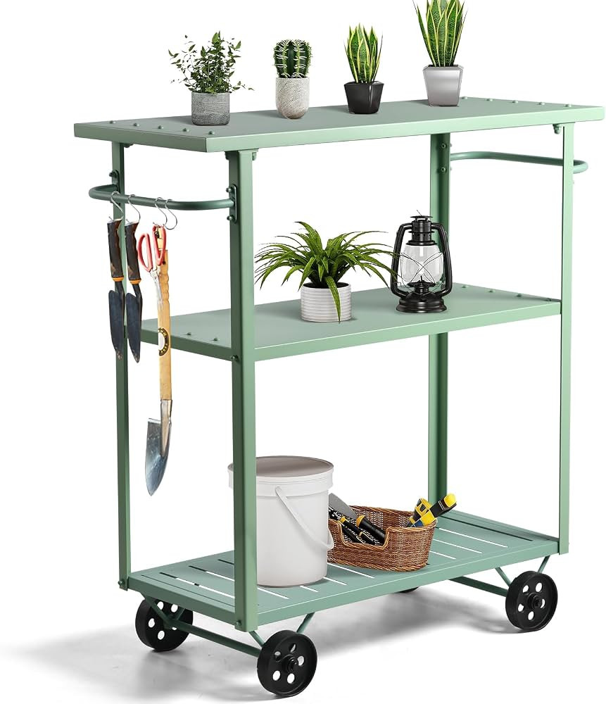 Industrial Mobile Serving Cart with Wheels Modern 3 Tier Metal Bar Cart with 2 Side Handle Rustic... | Amazon (US)
