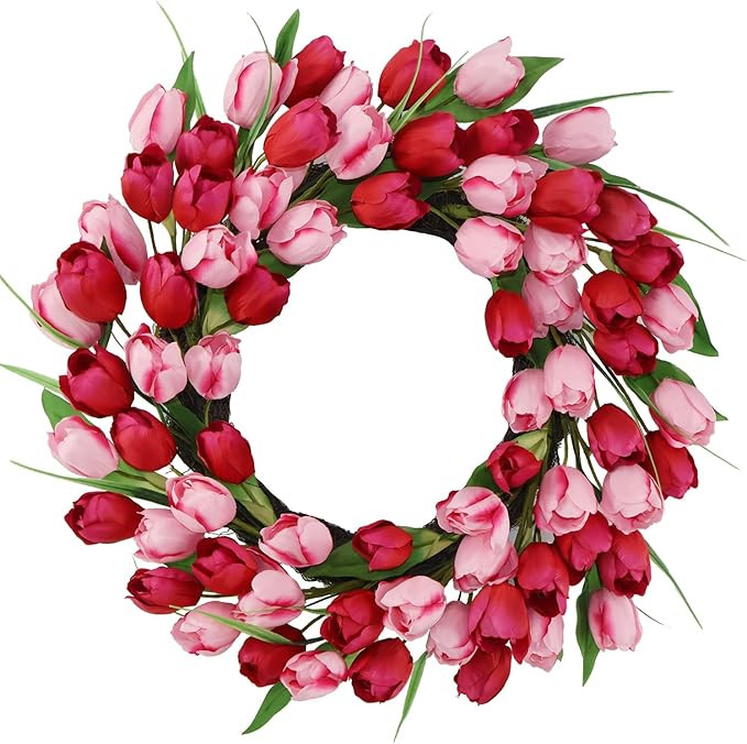 BINFEN 18-20 Inch Valentines Day Wreath – Pink & Red 72pcs Silk Tulip Valentines Door Decor, Ou... | Amazon (US)