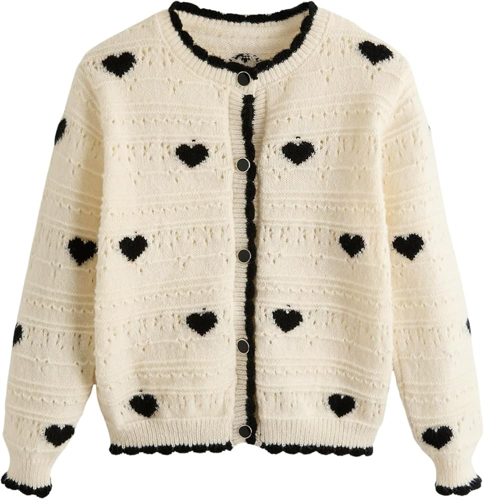 Girl's Heart Cardigan Sweater Cute Button Down Sweater Fall Round Neck Drop Shoulder Cardigans Kn... | Amazon (US)