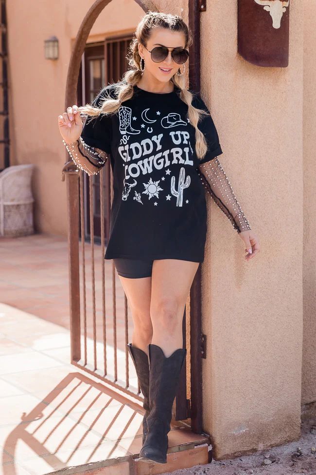 Giddy Up Black Oversized Graphic Tee SALE | Pink Lily