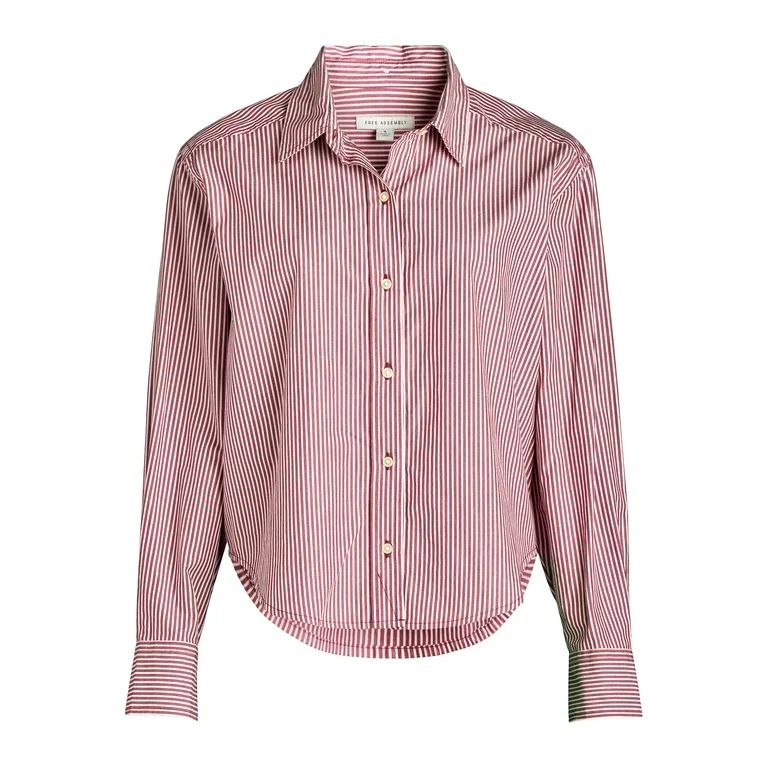 Free Assembly Women’s Cotton Cropped Button Down Shirt with Long Sleeves, Sizes XS-XXL | Walmart (US)