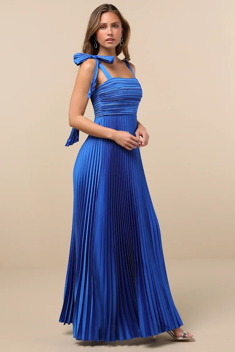 Gorgeous Purpose Royal Blue Pleated Sleeveless Bow Maxi Dress | Lulus