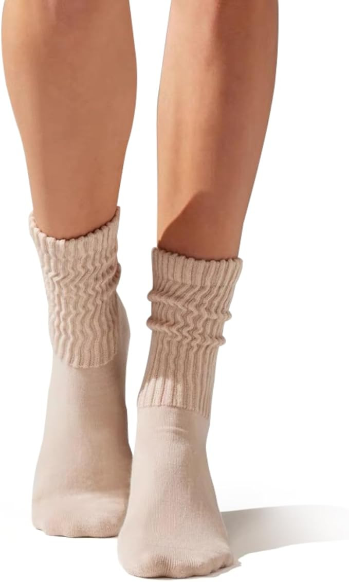 Crew Socks For Women Multipairs Cotton Cushioned Athletic Socks Retro Slouch Socks Mid Calf Rib T... | Amazon (US)