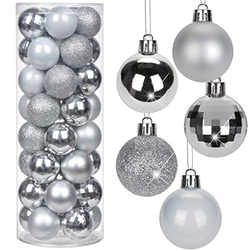 1.57" Silver Christmas Balls Ornaments 40 Pcs Shatterproof Christmas Ornaments Set Small Halloween Silver Ornament for Xmas Tree Holiday Party | Amazon (US)