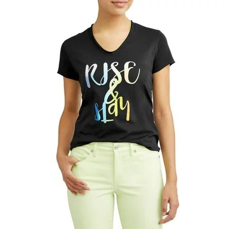 Sofia Jeans By Sofia Vergara Rise And Slay Short Sleeve V-Neck Graphic T-Shirt Women's | Walmart (US)