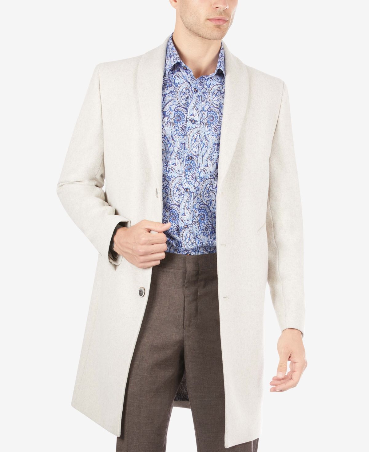 Tallia Men's Overcoat with Removable Sherpa Collar | Macys (US)