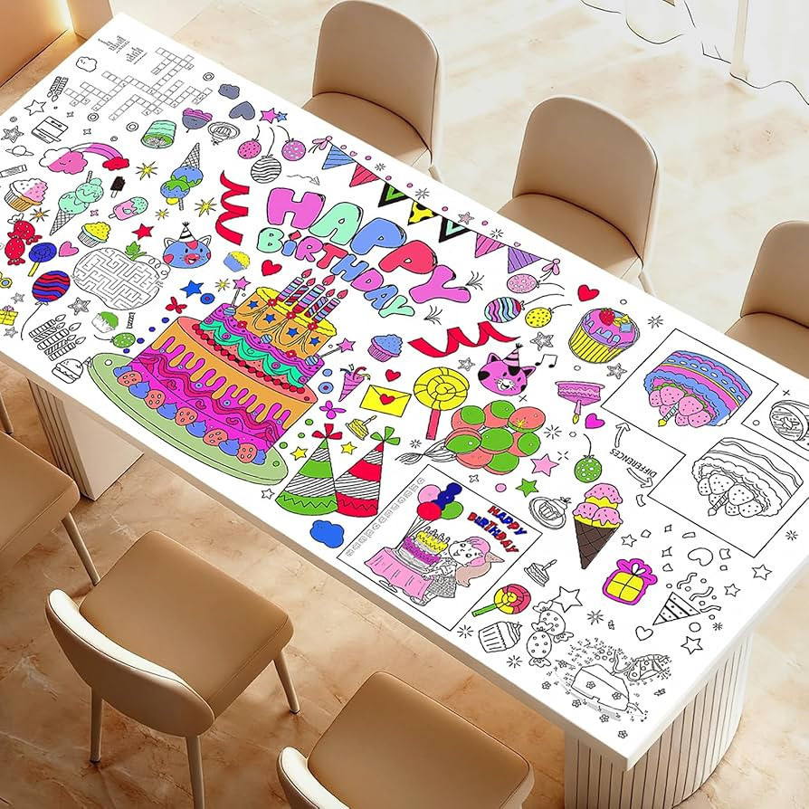 Raissily Birthady Giant Coloring Poster, 33.8 x 72 Inches Jumbo Paper Tablecloth with 6 Puzzle Ga... | Amazon (US)